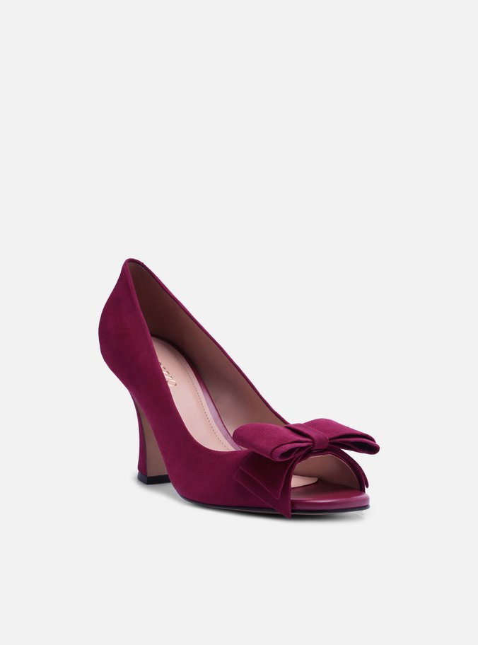 Peep Toe Rosa Camurça Salto Médio Laço