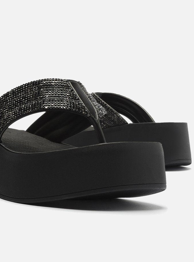 Tamanco Preta Flatform Lulu Strass