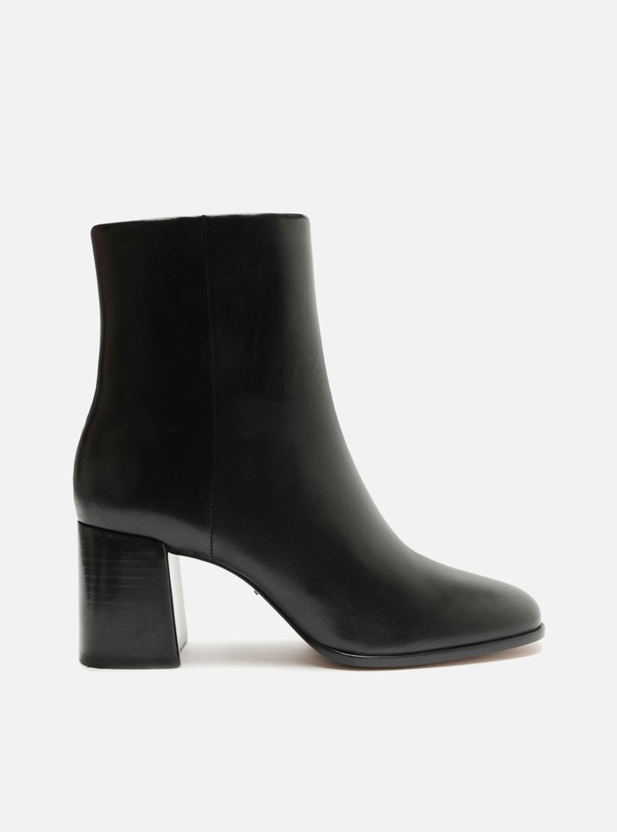 Bota Preta Couro Cano Curto Salto Médio Lisa