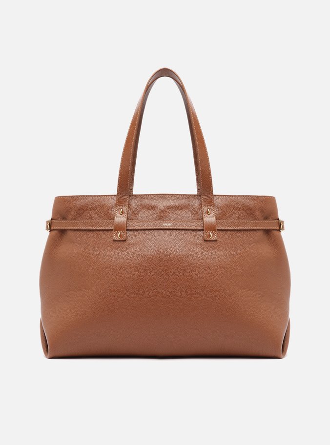 Bolsa Shopping Marrom Couro Grande Fivelas