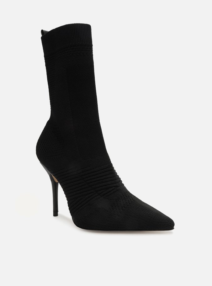 Bota Skinny Preta Knit Cano Médio Salto Alto