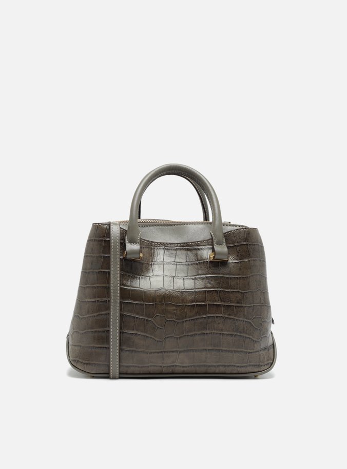 Bolsa Tote Cinza Couro Média Croco Charm