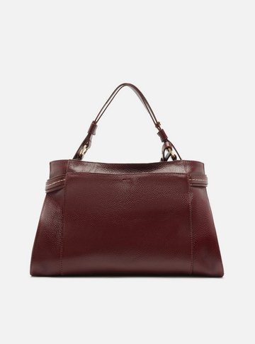 Bolsa Tote Vermelha Couro Grande Tiras Laterais