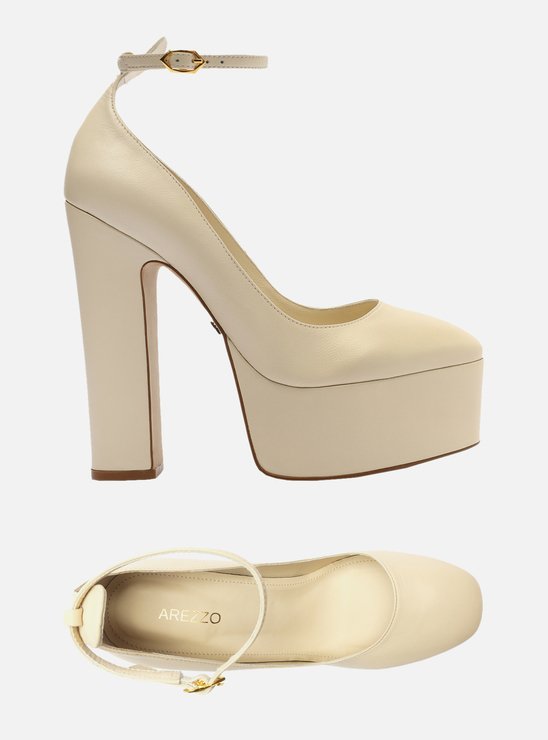 Scarpin Branco Couro Meia Pata Bloco