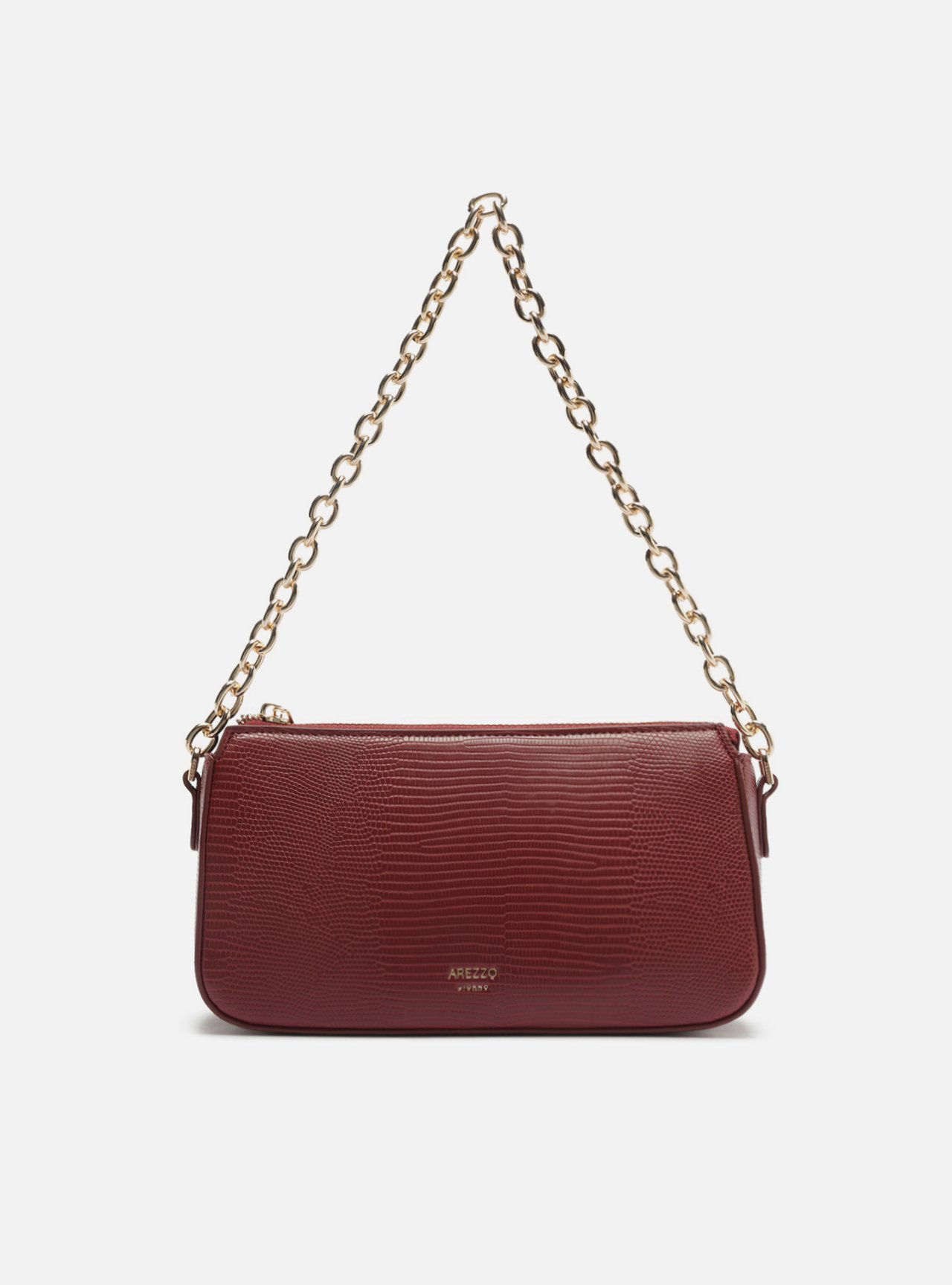 Bolsa Tiracolo Vermelha Média Croco Corrente Dourada — foto 1