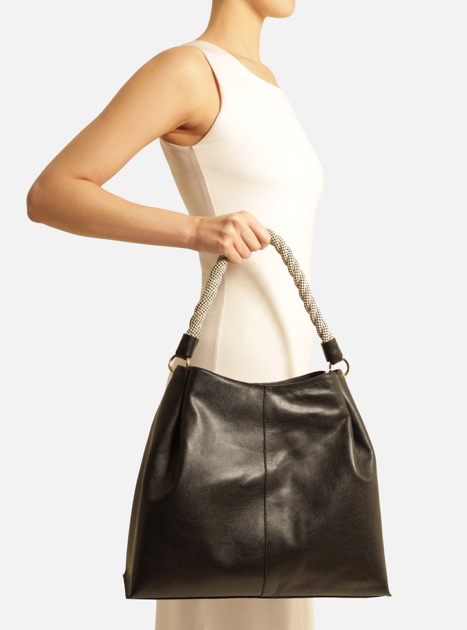 Bolsa Hobo Preta Couro Grande Alça Torcida