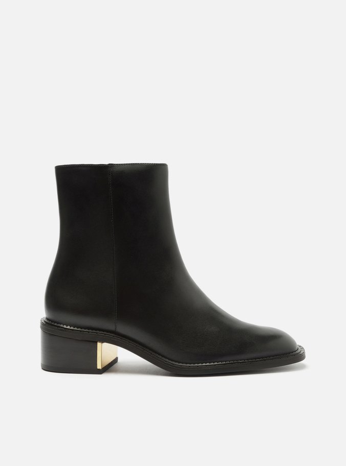 Bota Preta Couro Cano Médio Bloco Metal