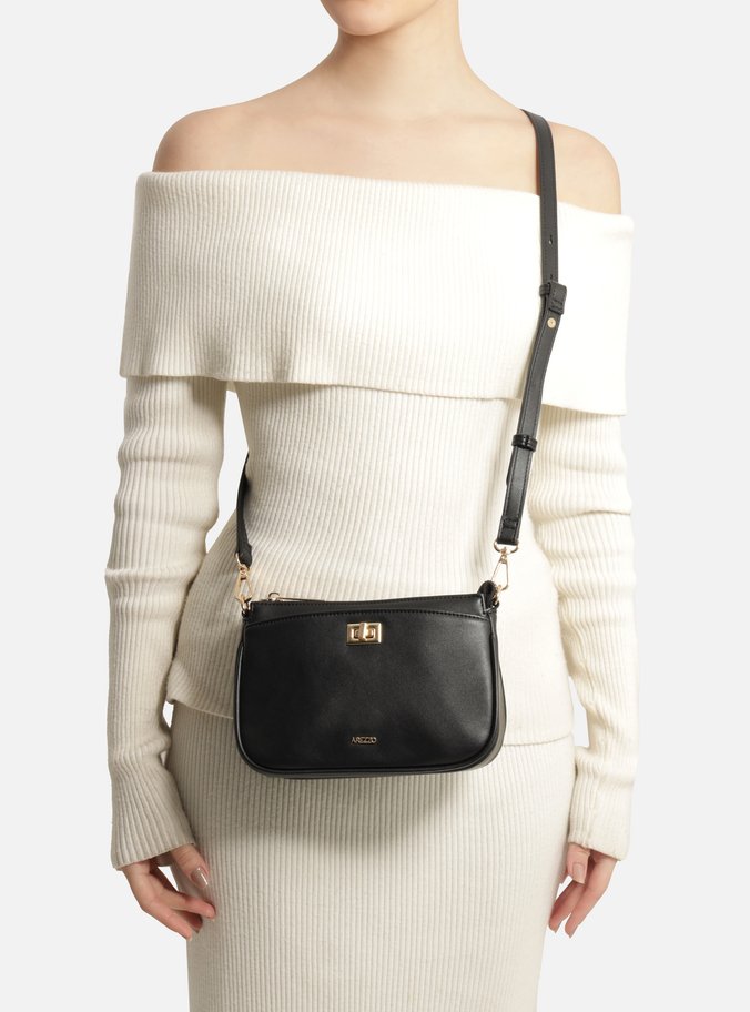 Bolsa Tiracolo Preta Média Detalhe Metal