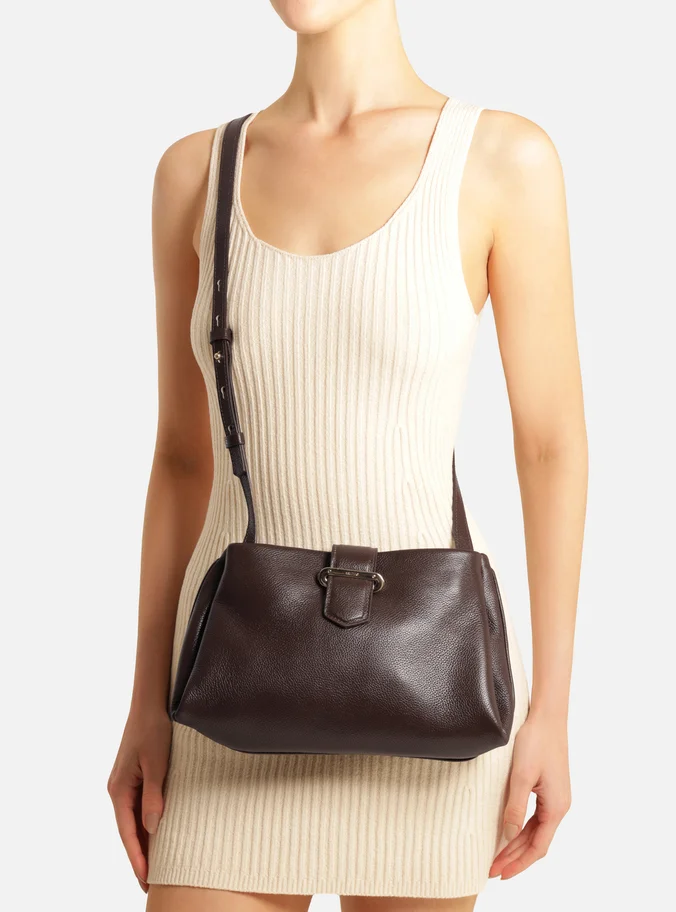 Bolsa Tiracolo Marrom Couro Média Tira Metal