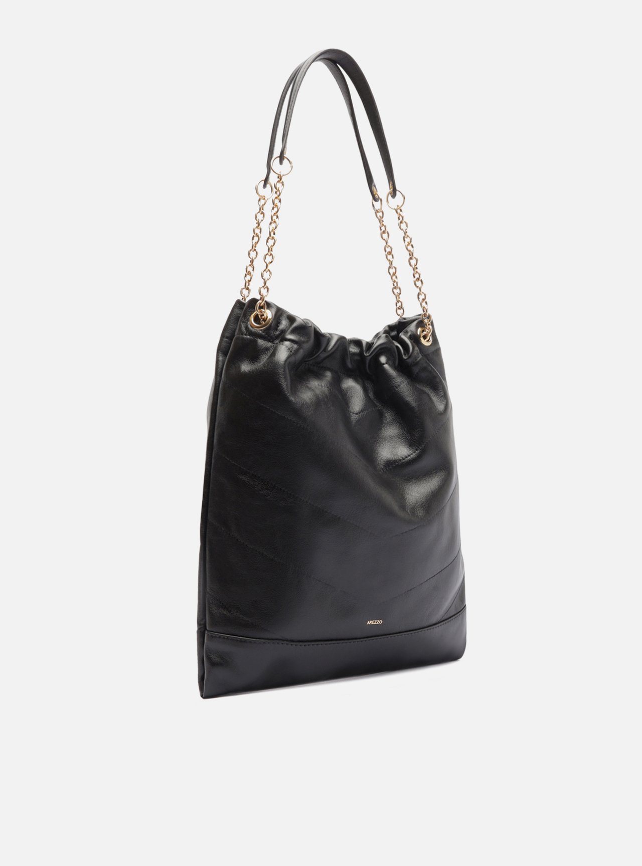 Bolsa Hobo Preta Couro Média Corrente Dourada — foto 5