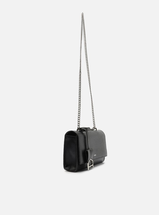 Bolsa Tiracolo Preta Couro Abraccio Wave Pequena