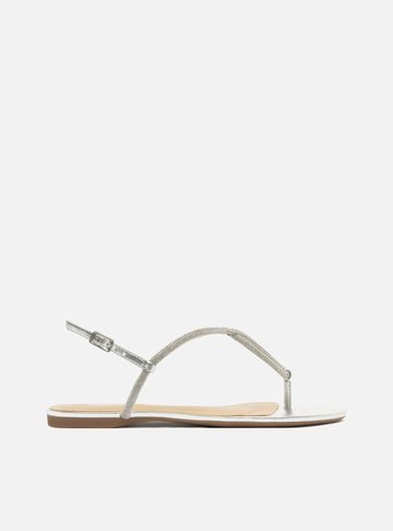 Sandália Rasteira Prata Strass Gota