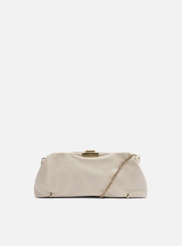 Bolsa Clutch Off White Couro Média Corrente Metais