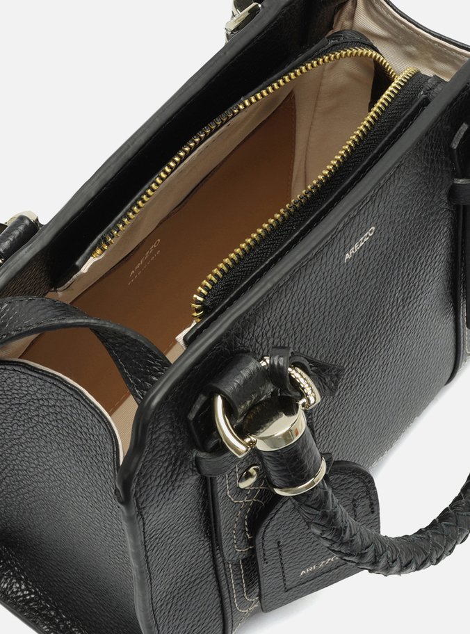 Bolsa Tote Preta Couro Piazza Bordado Média