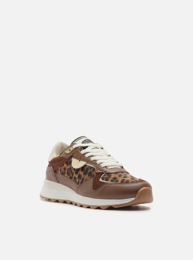 Tênis Marrom Animal Print Multimaterial Retrô