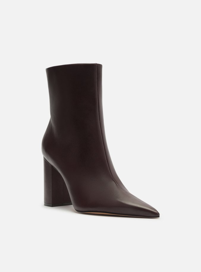 Bota Marrom Couro Cano Curto Salto Alto Básica