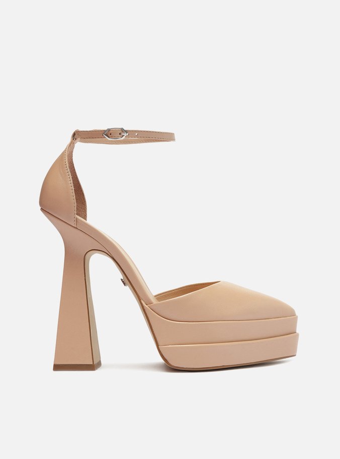 Scarpin Nude Couro Meia Pata Bico Fino