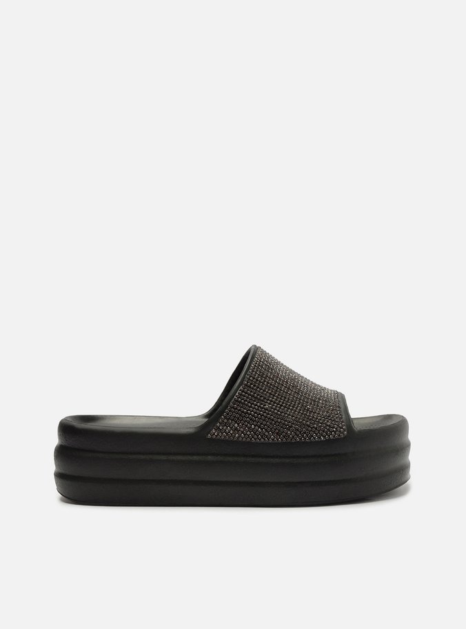 Sandália Preta Flatform Strass Brizza