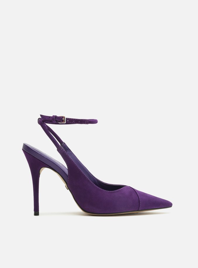 Scarpin Roxo Nobuck Salto Fino Tira