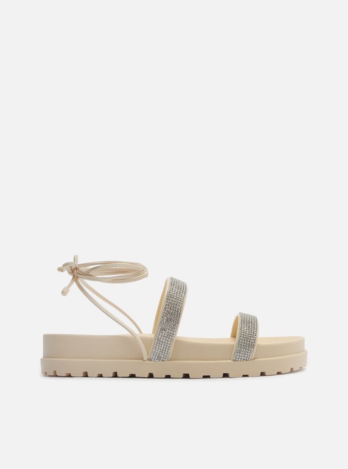 Sandália Nude Strass Flatform Luna Amarração