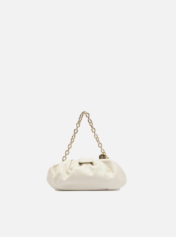 Bolsa Clutch Branca Couro Pequena Corrente Dourada