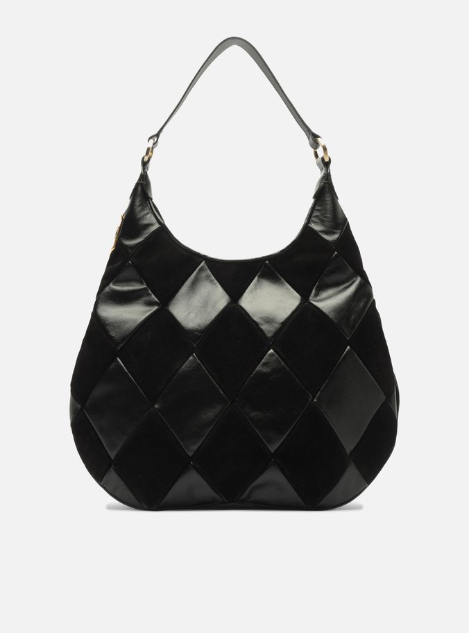 Bolsa Hobo Preta Couro Média Matelassê Metais
