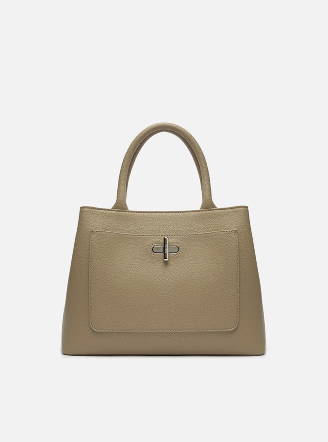 Bolsa Tote Bege Média Fecho Metal