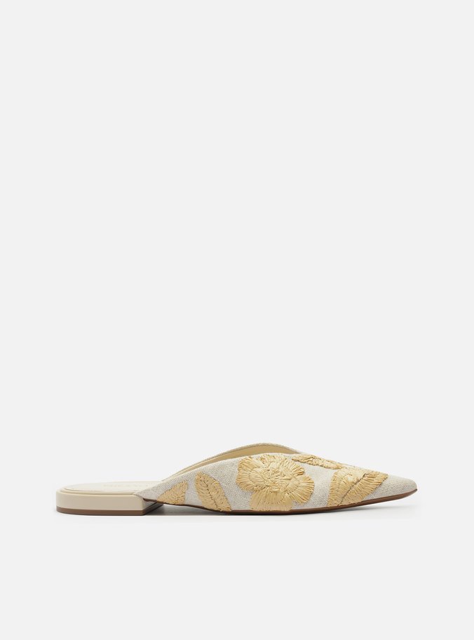 Mule Branca Linho Bordado Floral