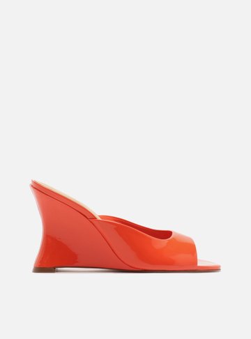 Tamanco Laranja Couro Salto Alto Anabela