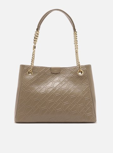 Arezzo — Bolsa Shopping Cinza Couro Grande Corrente
