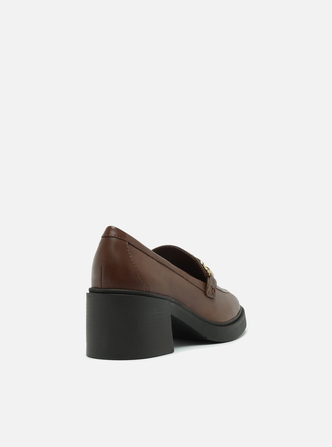 Mocassim Marrom Couro Salto Bloco