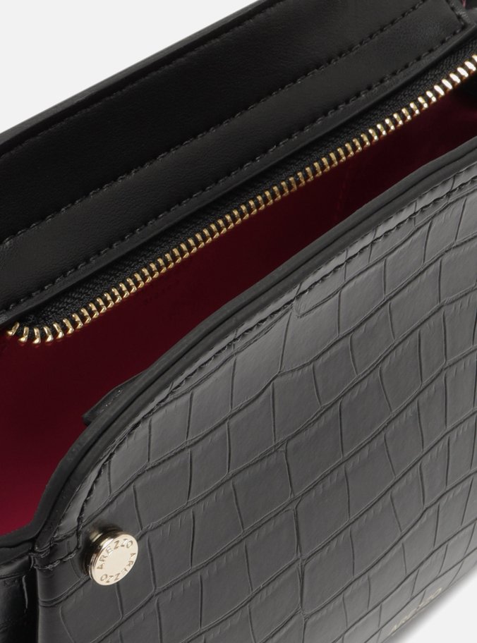 Bolsa Tiracolo Preta Croco Pequena Textura