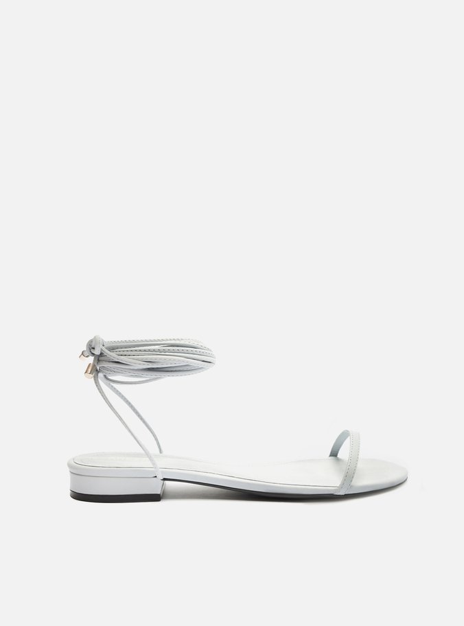 Sandália Rasteira Azul Couro Amarração