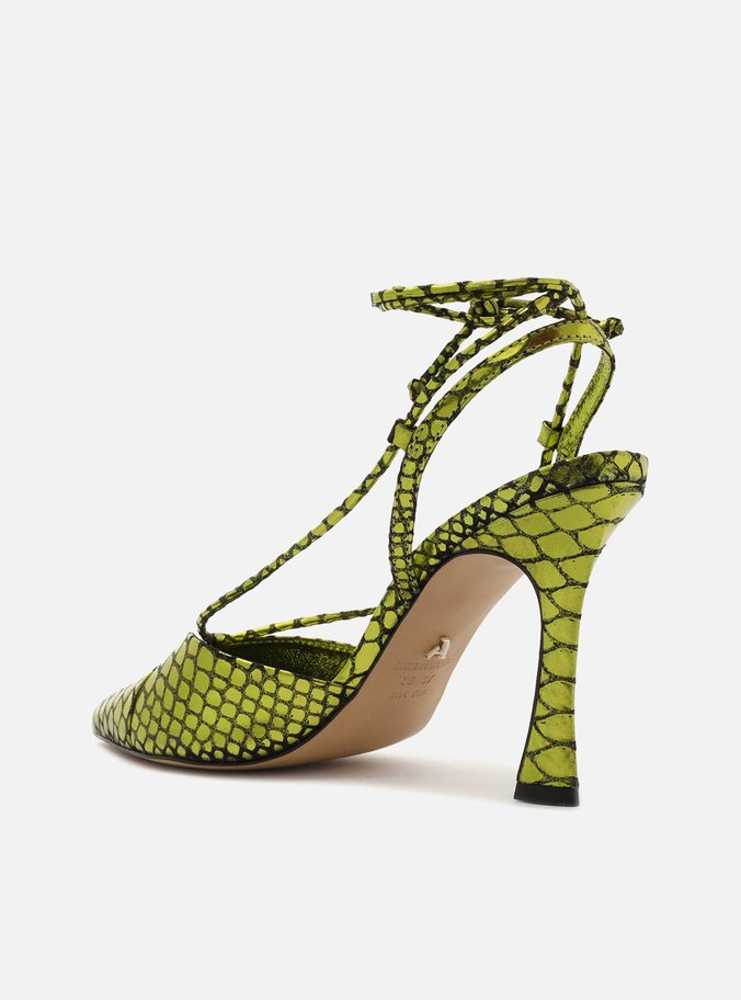 Scarpin Verde Snake Salto Alto Amarração