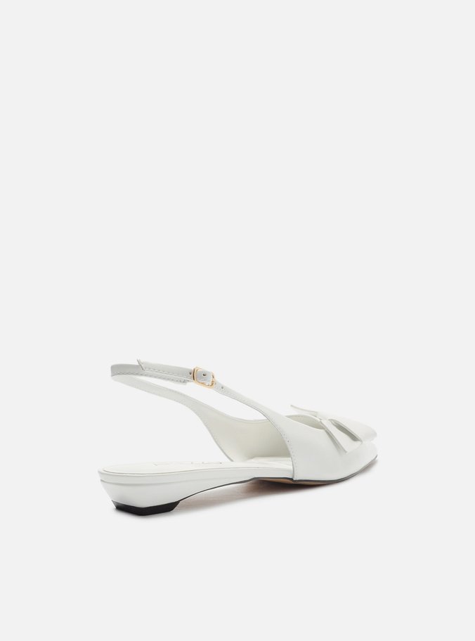 Sapatilha Branca Bico Fino Slingback Laço