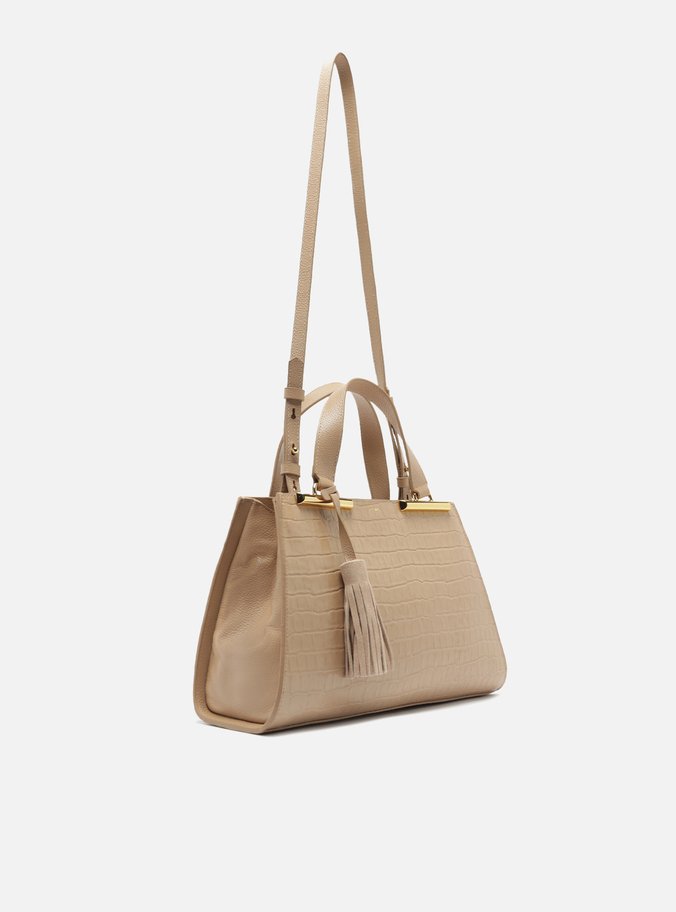 Bolsa Tote Bege Couro Croco Média Barbicacho