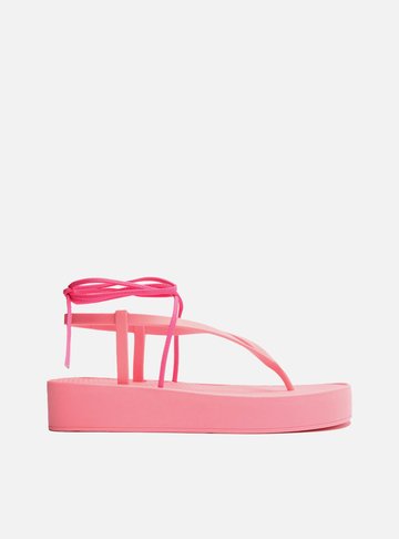 Sandália Rosa Flatform Amarração Bela Brizza