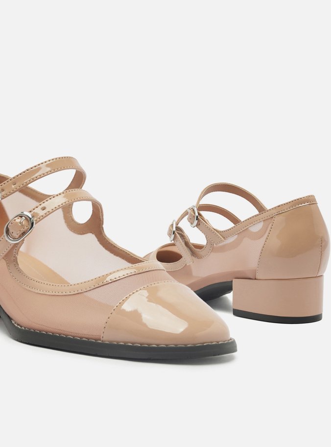 Sapato Boneca Rosa Tela Bloco Cap Toe