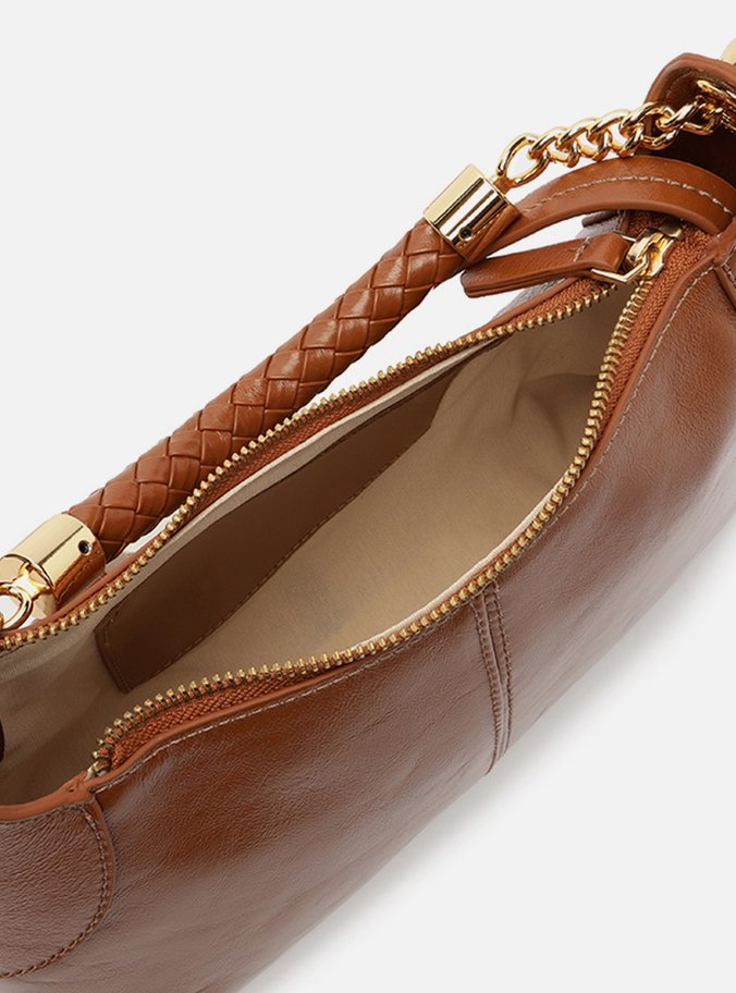 Bolsa Tiracolo Caramelo Couro Média Alça Trança