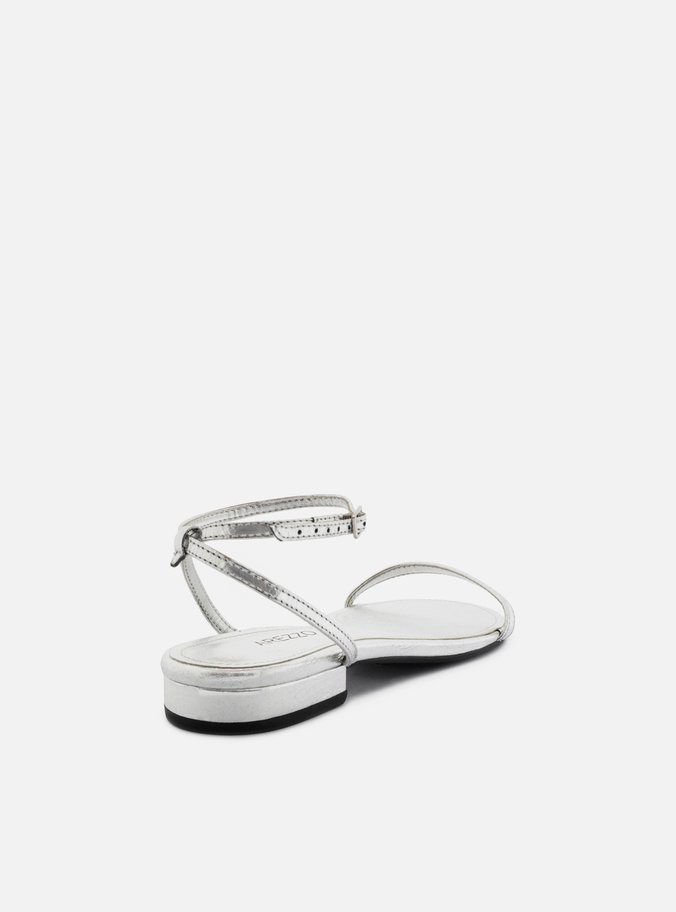 Sandália Rasteira Prateada Slim Minimalista