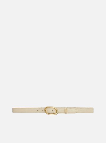 Cinto Off White Couro Médio Fivela Oval Dourada