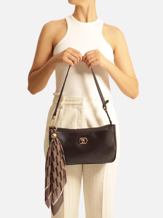Bolsa Tiracolo Marrom Couro Pequena Lenço
