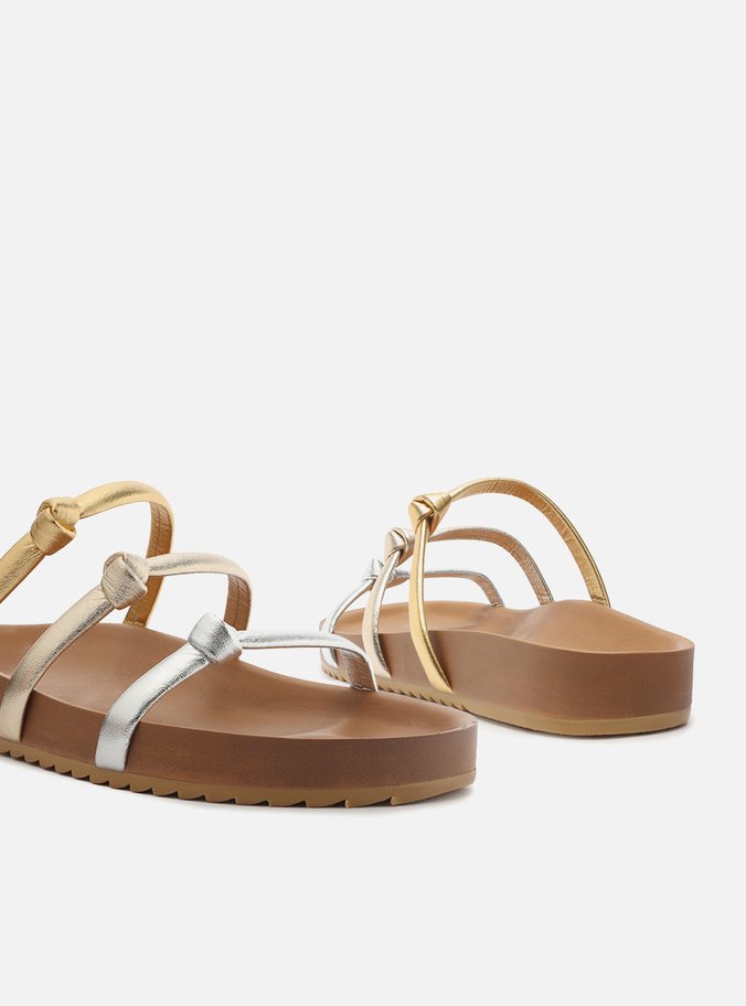 Sandália Papete Metalizada Flatform Tiras Nó