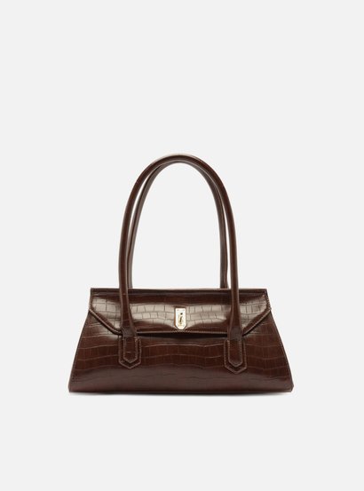 Bolsa Shoulder Marrom Média Croco Metais | Arezzo