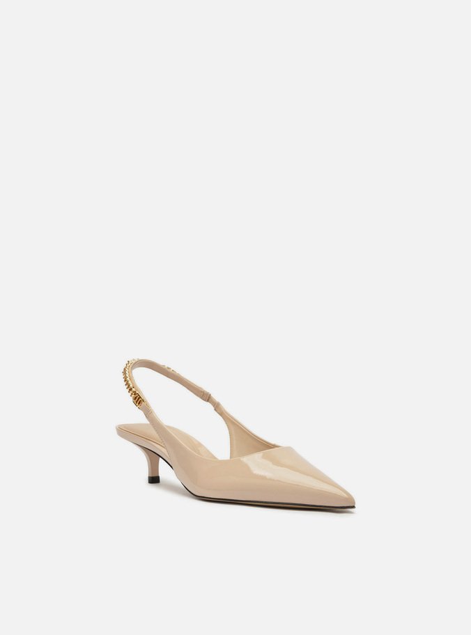 Scarpin Branco Salto Kitten Slingback Corrente