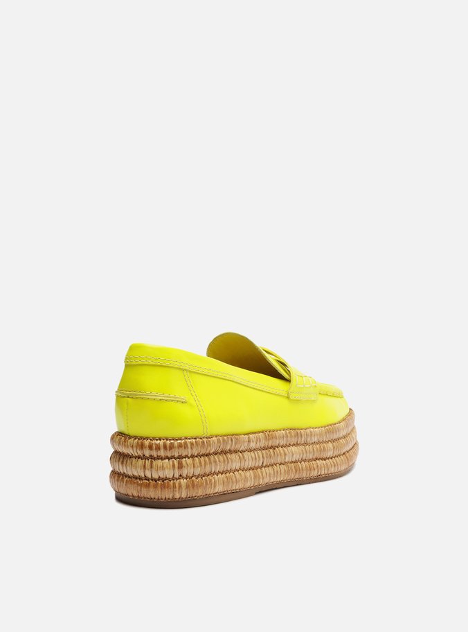 Mocassim Amarelo Couro Flatform Corda