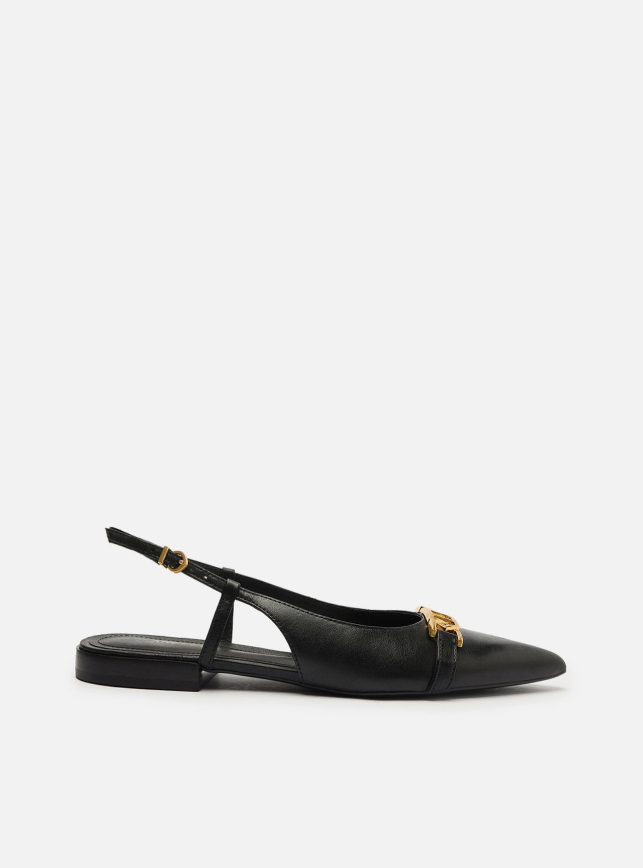 Sapatilha Preta Couro Bico Fino Slingback Metal — foto 1
