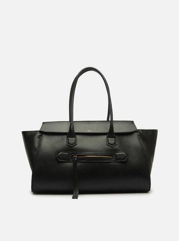 Arezzo — Bolsa Shopping Preta Couro Grande Bolso Zíper