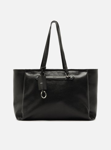 Arezzo — Bolsa Shopping Preta Couro Grande Metais