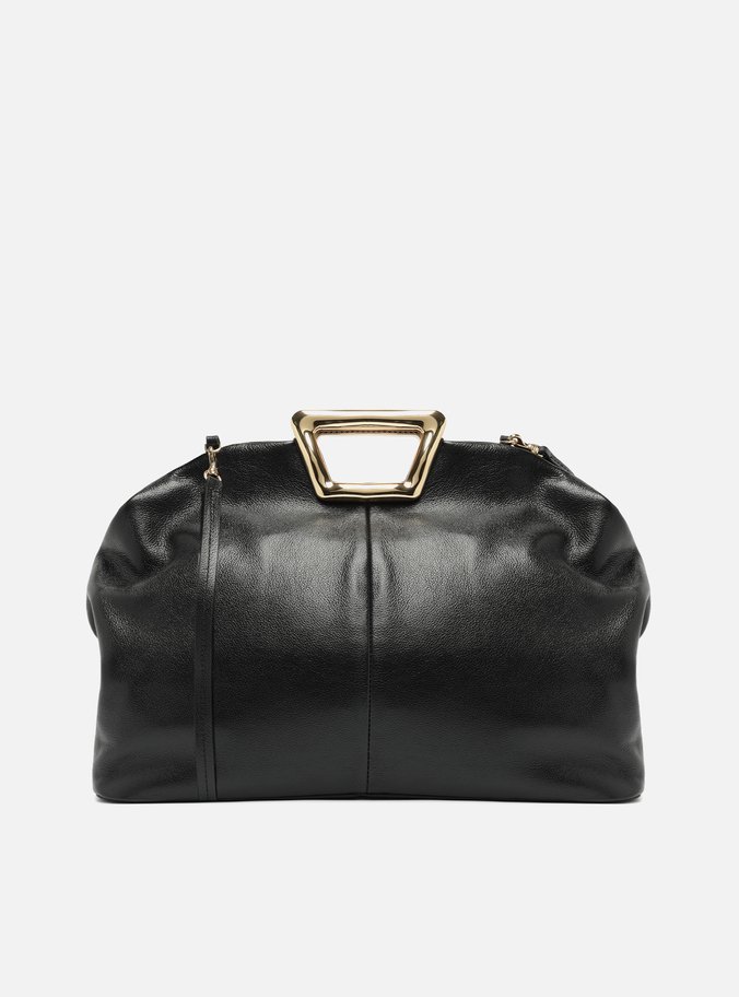Bolsa Tiracolo Preta Couro Grande Alça Metal